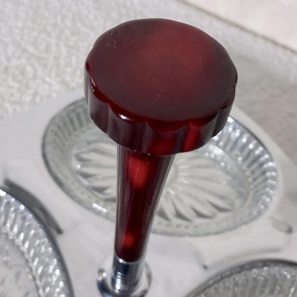 Vintage Glo Hill Gourmates  Chrome Serving Tray W Bakelite Handle & Glass Dishes - Picture 7 of 15